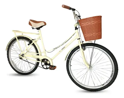 Bicicleta Urbana Ellos Retro Aro 26 Com Cesta Bege Freios V-brakes 17