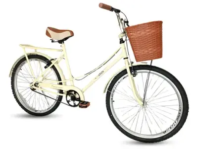 Bicicleta Urbana Ellos Retro Aro 26 Com Cesta Bege Freios V-brakes 17