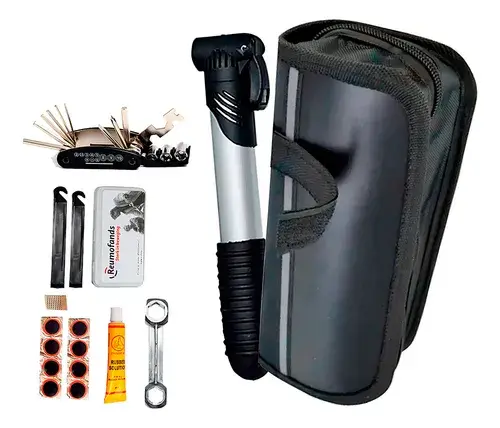 Estojo Kit Ferramentas Bike Acessórios Bolsa Quadro Bicicleta Kit Com Reparo Pneu Bomba De Ar Remendo Chaves