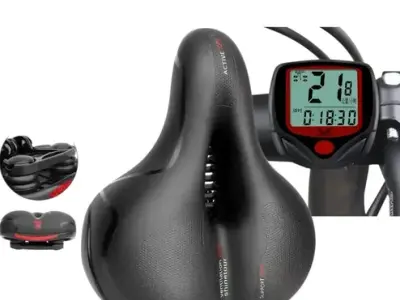 Kit Selim Assento Para Bicicleta Almofadado + Velocímetro Digital Preto
