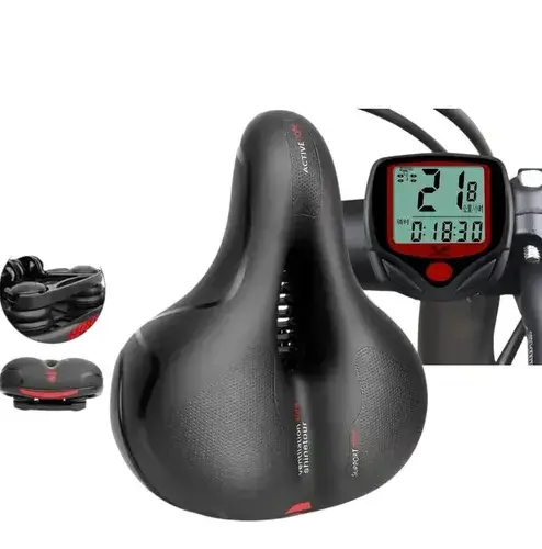 Kit Selim Assento Para Bicicleta Almofadado + Velocímetro Digital Preto
